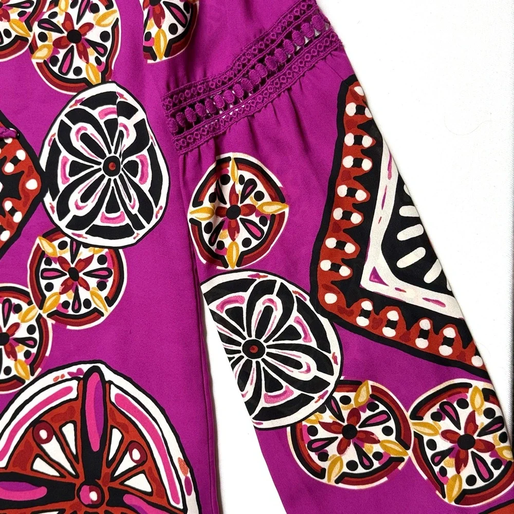 Anthropologie Chelsea & Violet Purple and Multicolor Tunic Dress w/ Fringe Sz M - Picture 3 of 8